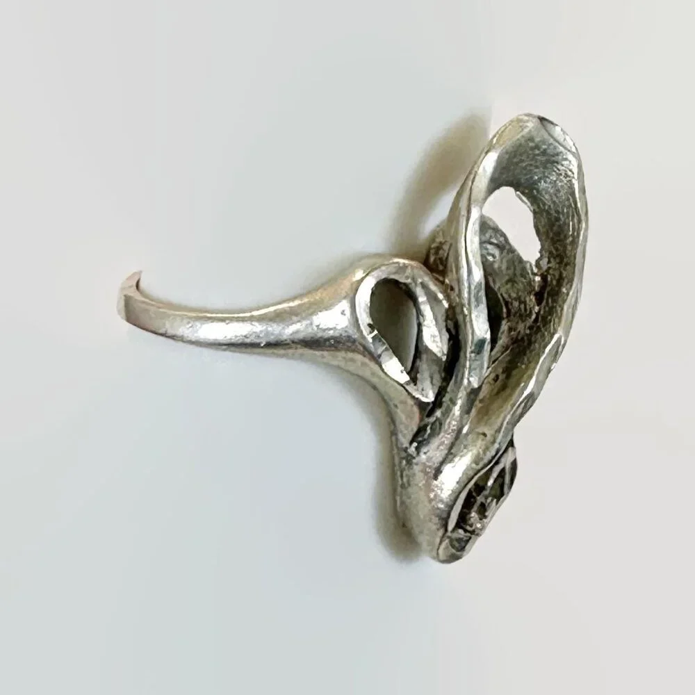 Vintage Modern Ring Sterling Silver:  70s Organic Diamond Cut Contemporary